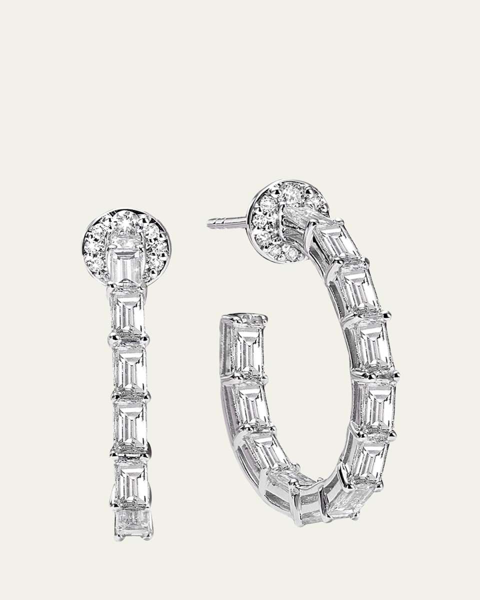 18K White Gold Baguette Diamond Hoop Earrings